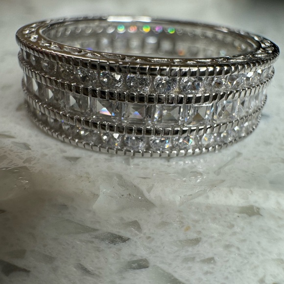 STERLING SILVER TRIPLE ROW ETERNITY BAND SIZE 9 - Picture 7 of 17